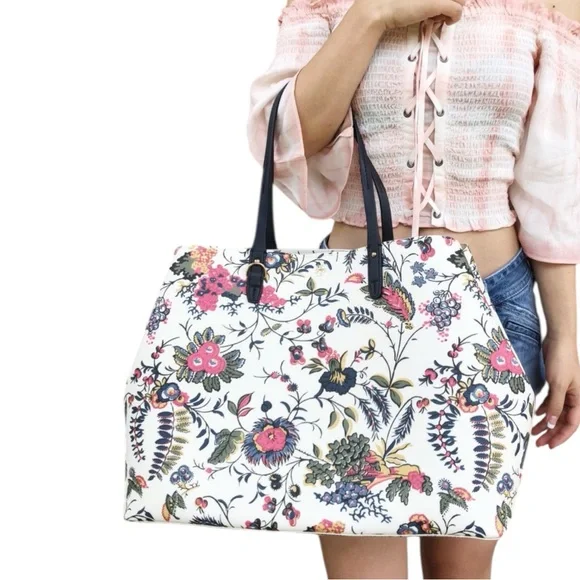 Tory Burch Kensington Large Tote Bag in Garden New Ivory|Luxury Tote Floral Bag - Picture 3 of 10